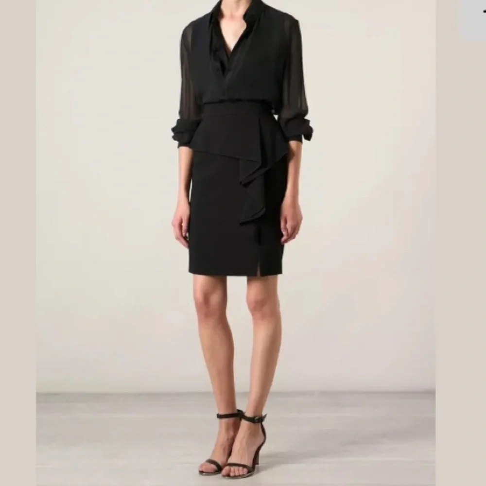 Emilio Pucci Black Pencil Skirt with Draped Ruffle